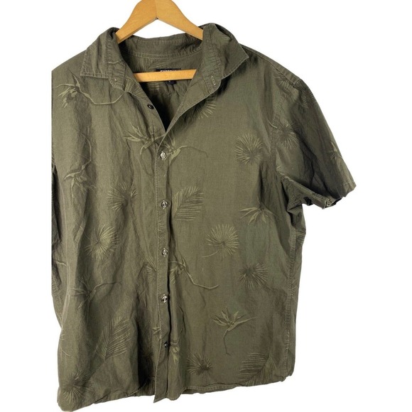 Express Large Shirt Mens Button Down Military Green Palm Leaf Print Tropical - Picture 3 of 7
